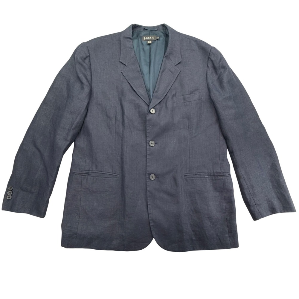 J.CREW Suit Jacket Mens 44R Blue 100% Linen Single Breasted Notch Lapel 2-Button